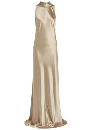 Galvan Sienna Scarf-neck Satin Gown - Beige - 42 (UK14 / L)