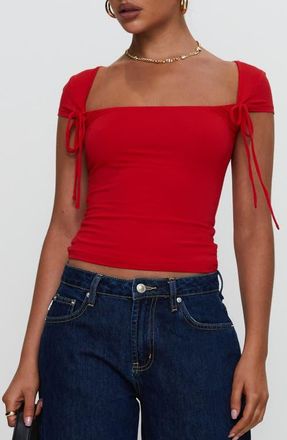 Princess Polly Daena Tie Accent Square Neck Top in Red at Nordstrom, Size 6