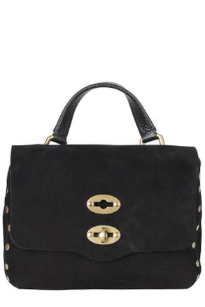 Zanellato Structured Black Nubuck Leather Shoulder Bag With Dual Turn-Lock Closure