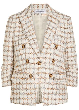 Veronica Beard Ryland Checked Tweed Jacket - Ecru - 12 (UK16 / XL)