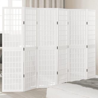 Berkfield Home Room Divider 6 Panels White Solid Wood Paulownia