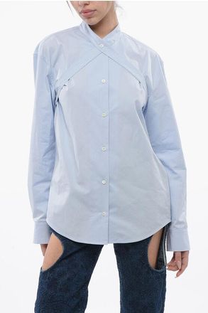 Off-white Womens Popeline Cotton CROSS BELT Mandarin Shirt in Light blue - Size IT 42 (Womens)