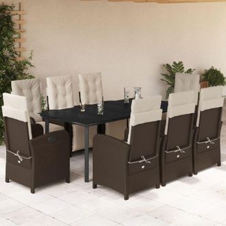 vidaXL Set Comedor Para Jard&iacute;n 9 Pzas Y Cojines Rat&aacute;n Sint&eacute;tico Marr&oacute;n Vidaxl