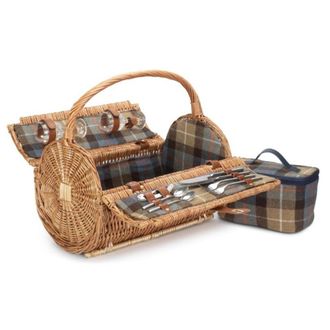 Red Hamper 2 Person Ravenstor Barrel Fitted Wicker Picnic Basket in Blue