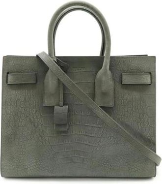 Saint Laurent Pre-owned Handbags, female, Gray, Size: ONE SIZE Pre-owned Suede Handbag