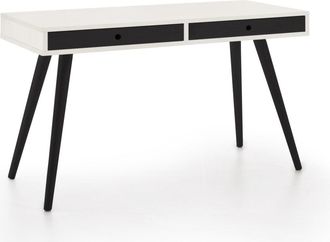 HOGAR 24 Escritorio de madera maciza natural, color blanco y negro