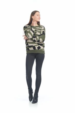 Papillon Fuzzy Camo Crewneck Sweater In Green