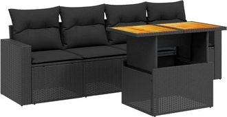 vidaXL Vidaxl - Set De Muebles De Jard&iacute;n 5 Pzas Y Cojines Rat&aacute;n Sint&eacute;tico Negro