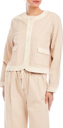 Fifteen Twenty Myra Stripe Contrast Trim Crop Jacket in Khaki/Cream at Nordstrom, Size X-Small