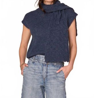 Democracy Round Neck Sweater Vest With Pointelle Scarf In Heather Ensign Blue