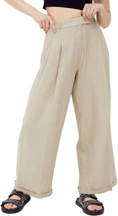 Free People Lyla Wide Leg Linen Pants in Sand at Nordstrom, Size 2