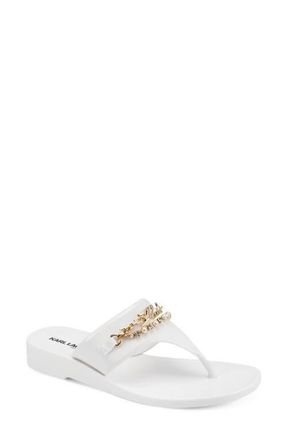 Karl Lagerfeld Vesperina Embellished Flip Flop in Bright White at Nordstrom, Size 11