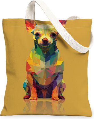 Generic Colorful Dog Canvas Tote Bags, Vibrant Animal Print Reusable Grocery Bags, Lightweight Washable Shoulder Strap Canvas for T, Yellow, 13x15 Inch