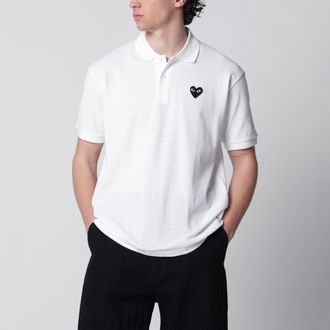 Comme Des Gar&ccedil;ons White Black Heart cotton polo shirt