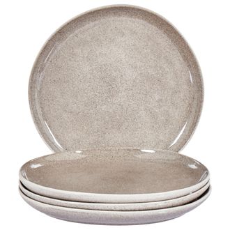 Beliani Beliani - Conjunto De 4 Platos Llanos De Gres Caol&iacute;n Artesanal Acabado Esmalte Reactivo Gris Costmary