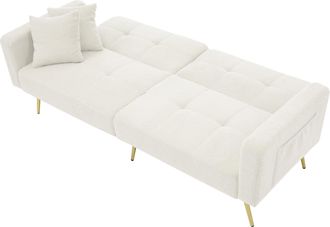 STILVORA Clic-clac 2 Plazas En Tela Sherpa Con Respaldo Ajustable, 2 Bolsillos Laterales Y 2 Cojines, Blanco
