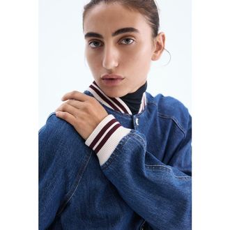 H&M Denim Bomber Jacket in Denim Blue at Nordstrom, Size X-Small