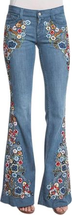 Generic OBiQuzz Flared Trousers, Womens High Waist Jeans with Flowers, Bootcut Jeans, Flared Fit, Flared Fit, Wide Leg Boyfriend Jeans, Straight Jeans, Skinny