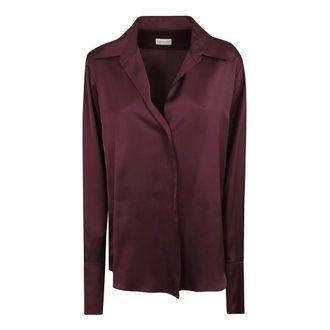 Dries Van Noten Shirts, female, Red, Size: L Silk Satin V-Neck Shirt