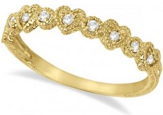 Allurez Pave Set Heart Design Diamond Ring Band 14k Yellow Gold (0.15ct)