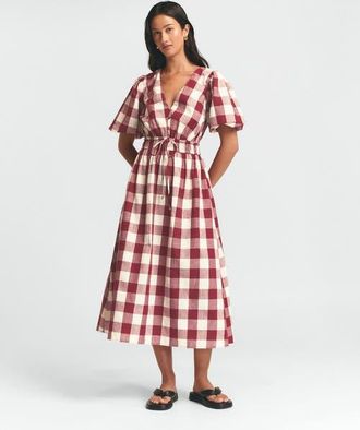 ST MRLO Rowley Midi Dress in Berry Gingham at Nordstrom, Size 4