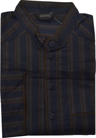 GrigioPerla Mens Striped Cotton Pajama Top In Navy/brown