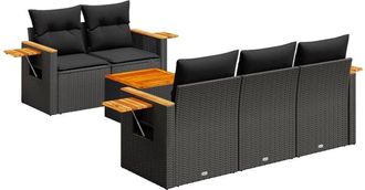 vidaXL Vidaxl - Set De Sof&aacute;s De Jard&iacute;n 6 Piezas Y Cojines Rat&aacute;n Sint&eacute;tico Negro