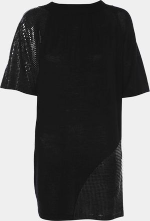 Marina Rinaldi Black Stretch Knit Sequin Neck Tie Top
