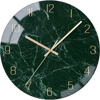 OEM Reloj De Pared Silencioso De Cristal, Funciona Con Pilas, Cuarzo, Redondo, 30 Cm (12 Pulgadas), Verde Oscuro