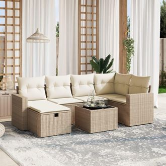 vidaXL Vidaxl - Set Sof&aacute;s De Jard&iacute;n 7 Piezas Y Cojines Rat&aacute;n Sint&eacute;tico Beige