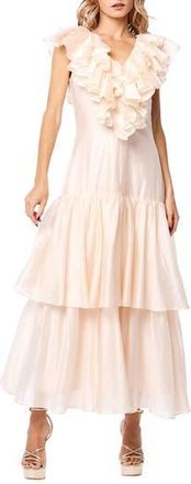 Ciebon Stelanie Flutter Sleeve Tiered Cocktail Dress in Peach at Nordstrom Rack, Size X-Small