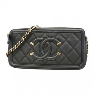 Chanel Black Grained Calfskin Chain/Shoulder Wallet (Pre-Owned)