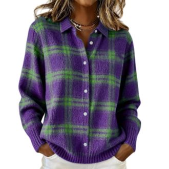 Generic Womens Plaid Print Casual Cotton Buttoned Cardigan Sweater, Plaid Knitted Cropped Cardigan Sweater 2026 (R,M)