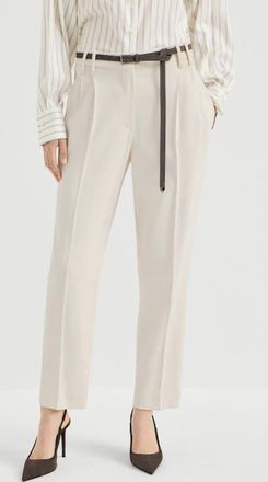 Brunello Cucinelli Comfort viscose couture twill slouchy trousers with monili in Milk at Nordstrom, Size 50
