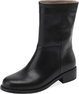 TinaCus Womens Handmade Genuine Leather Pull On Round Toe Chunky Heel Ankle Boots, Black, 4.5 UK