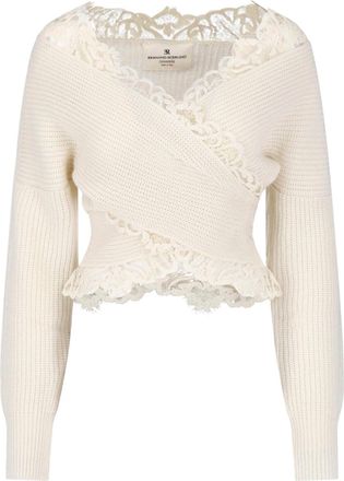 Ermanno Scervino Cream Lace-Trimmed Cashmere Cardigan