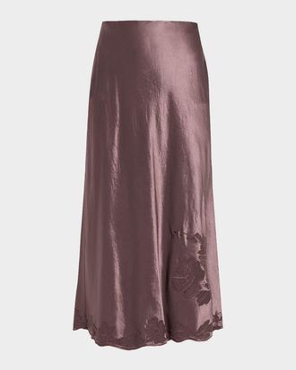Vince Embroidered Satin Slip Skirt