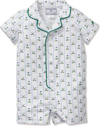 Petite Plume Fairway Stripe Summer Romper in Green at Nordstrom, Size 18-24M