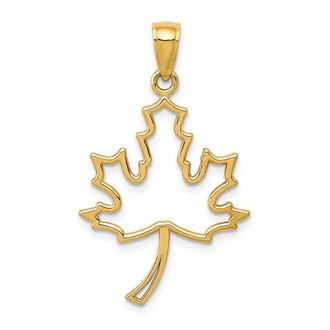 Diamond2Deal 14k Yellow Gold Polished Cut Out Maple Leaf Pendant