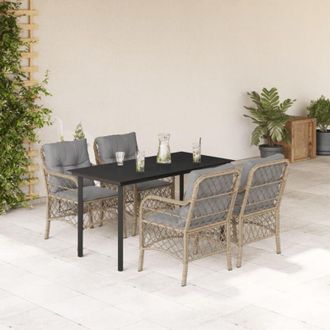 vidaXL Set Comedor De Jard&iacute;n 5 Pzas Con Cojines Rat&aacute;n Sint&eacute;tico Beige Vidaxl