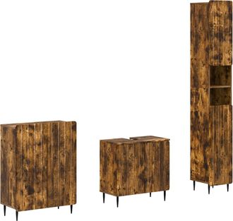 vidaXL Juego De Armarios De Ba&ntilde;o De 3 Piezas Zwolle Roble Ahumado Vidaxl