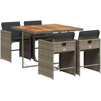 vidaXL Set Comedor De Jard&iacute;n 5 Piezas Con Cojines Rat&aacute;n Sint&eacute;tico Gris Vidaxl