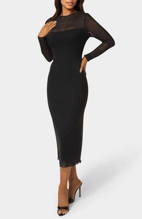 Bebe Rhinestone Mesh Long Sleeve Body-Con Dress in Black at Nordstrom Rack, Size Medium