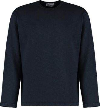 Stone Island T-shirt met lange mouwen en ton-sur-ton borduursel - Heren - Sweatshirts - Blauw - 2XL - Katoen - Hoodies & sweatvesten