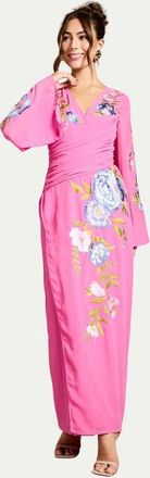 Coast Embroidered V-Neck Wrap Dress in Hot Pink at Nordstrom, Size 14