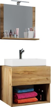 ebuy24 Ebuy24 - Vcm 3 Piezas &Aacute;rea De Lavado Ancho 80 Cm Juego De Lavabo De Ba&ntilde;o Lendas Ll Espejo (roble De Miel)