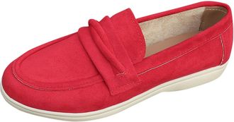 Generic Womens Loafers Wide Width Casual Pumps Shoes Solid Color Retro Breathable Comfortable Classic Slip On Flat Shoes Walking Shopping Red