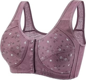 Generic Comfort Bras For The Elderly - Front Fastening Bras Non Wired Casual Breathable Printed Front Button Bra Push Up Comfy Wide Straps Everyday Bra Seamle