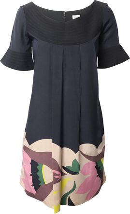 Temperley London Floral Pleated Mini Dress in Black Cotton