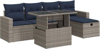 vidaXL 6 Piece Garden Sofa Set with Cushions Grey Poly Rattan Vidaxl